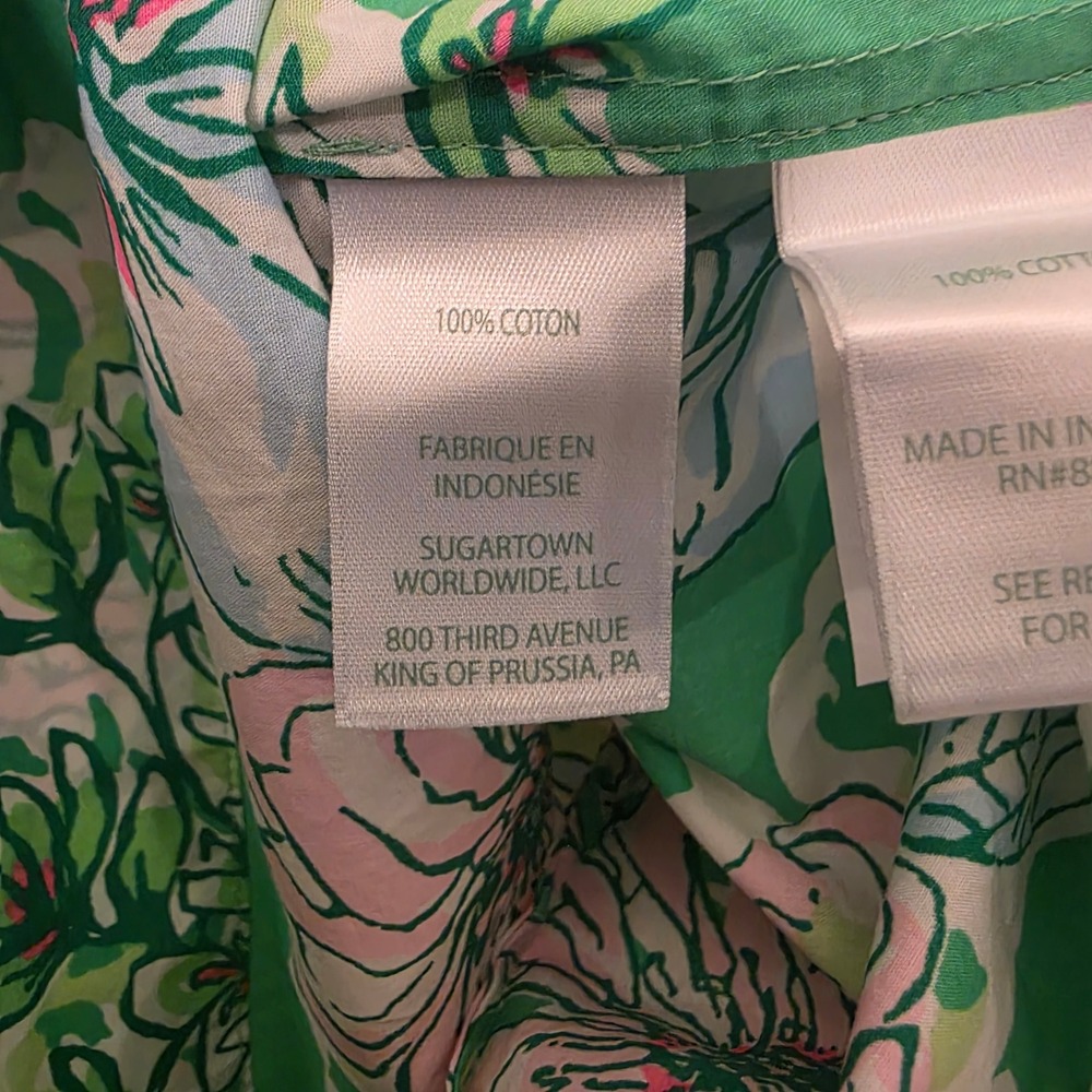 Lilly Pulitzer Womens Green Pink Floral Puff Sleeve Cotton Blouse Size 8 - Picture 8 of 8